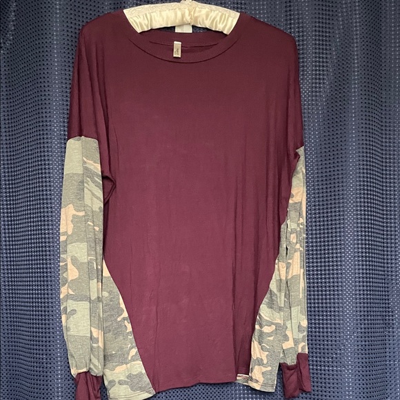 Magic Fit Tops - Magic Fit Burgundy and Camouflage Long Sleeve Tee